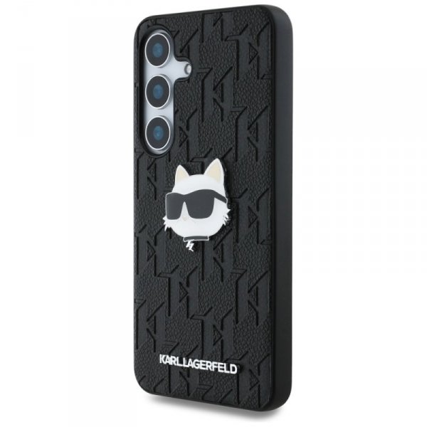 Etui Karl Lagerfeld Leather Monogram Pin Logo Choupette Head do Samsung Galaxy S25+ czarny
