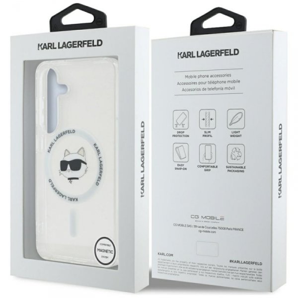Etui Karl Lagerfeld Button Choupette     Head Printed Logo MagSafe do Samsung Galaxy S25 biały