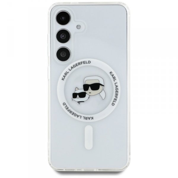 Etui Karl Lagerfeld Button Karl & Choupette Heads Printed Logo MagSafe do Samsung Galaxy S25 biały