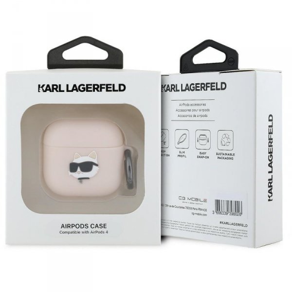 Karl Lagerfeld KLA4RUNCHP AirPods 4      cover różowy/pink Silicone Choupette Head 3D