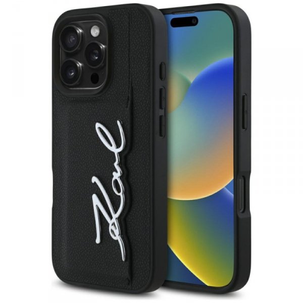 Etui Karl Lagerfeld HC Grained PU Cardslot Metal Signature do iPhone 16 Pro czarny
