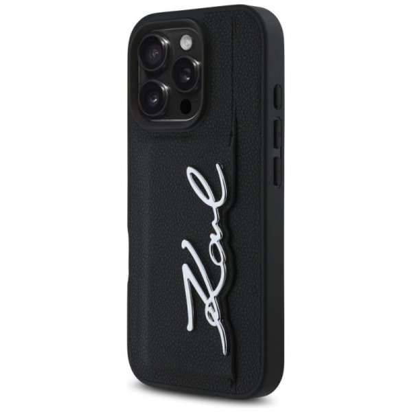 Etui Karl Lagerfeld HC Grained PU Cardslot Metal Signature do iPhone 16 Pro czarny