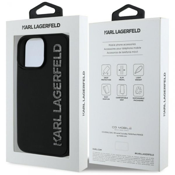 Etui Karl Lagerfeld HC 3D Rubber         Elongated Glitter do iPhone 16 Pro Max czarny