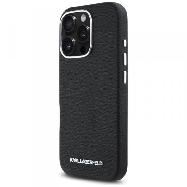 Etui Karl Lagerfeld Saffiano Full        Wrapped Elongated Metal Logo MagSafe do iPhone 16 Pro czarny
