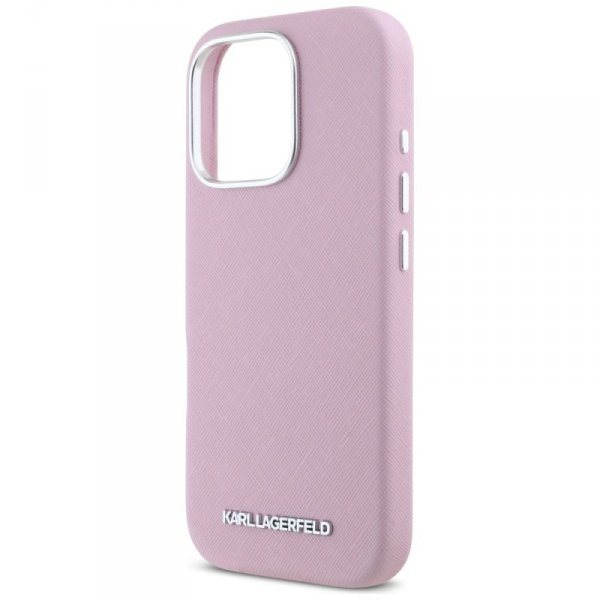 Etui Karl Lagerfeld Saffiano Full        Wrapped Elongated Metal Logo MagSafe do iPhone 16 Pro Max różowy