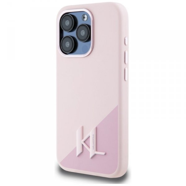 Etui Karl Lagerfeld Silicone Shadow      Metal Initial MagSafe do iPhone 15 Pro różowy