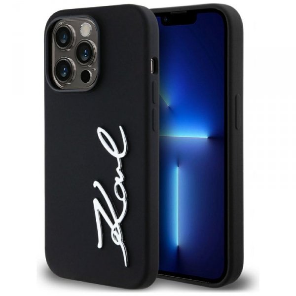 Etui Karl Lagerfeld Silicone Metal       Script Logo do iPhone 14 Pro czarny