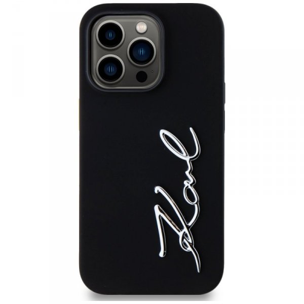 Etui Karl Lagerfeld Silicone Metal       Script Logo do iPhone 14 Pro czarny
