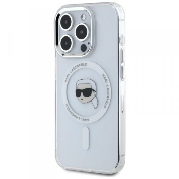 Etui Karl Lagerfeld IML Metal Karl Head  MagSafe do iPhone 15 Pro biały