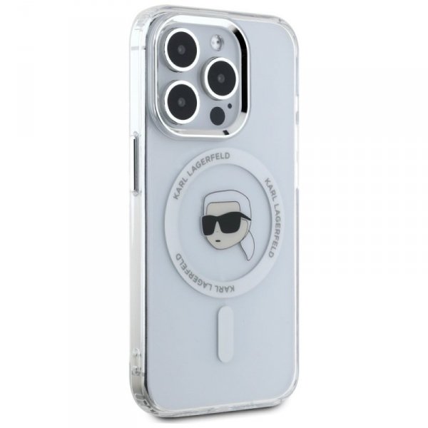Etui Karl Lagerfeld IML Metal Karl Head  MagSafe do iPhone 15 Pro biały