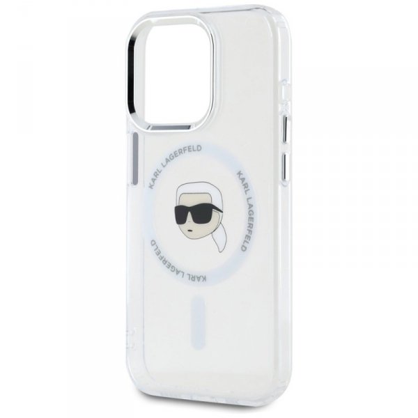 Etui Karl Lagerfeld IML Metal Karl Head  MagSafe do iPhone 15 Pro biały