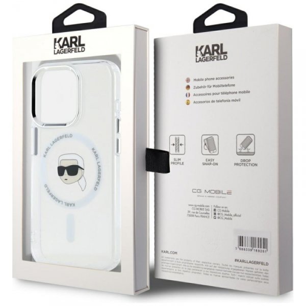 Etui Karl Lagerfeld IML Metal Karl Head  MagSafe do iPhone 15 Pro biały