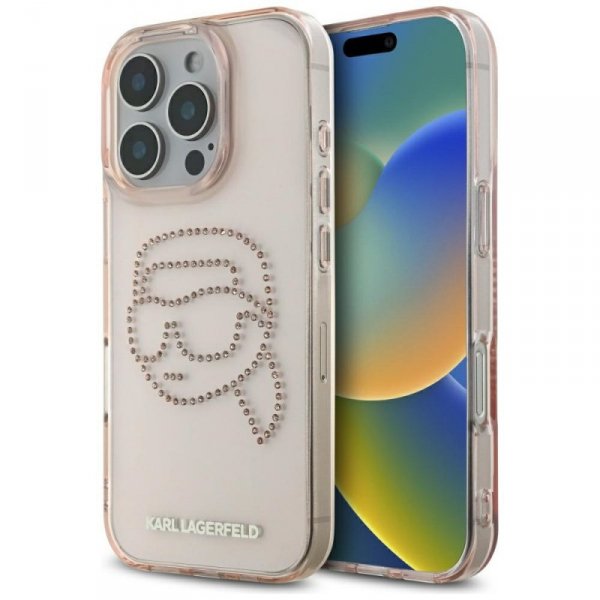 Etui Karl Lagerfeld IML Rhinestones Karl Head do iPhone 16 Pro Max różowy