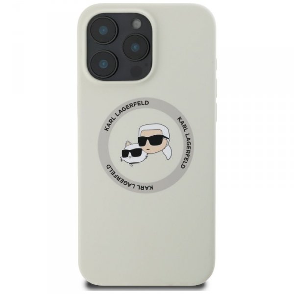 Etui Karl Lagerfeld Silicone Double      Heads And Circle MagSafe do iPhone 16 Pro beżowy