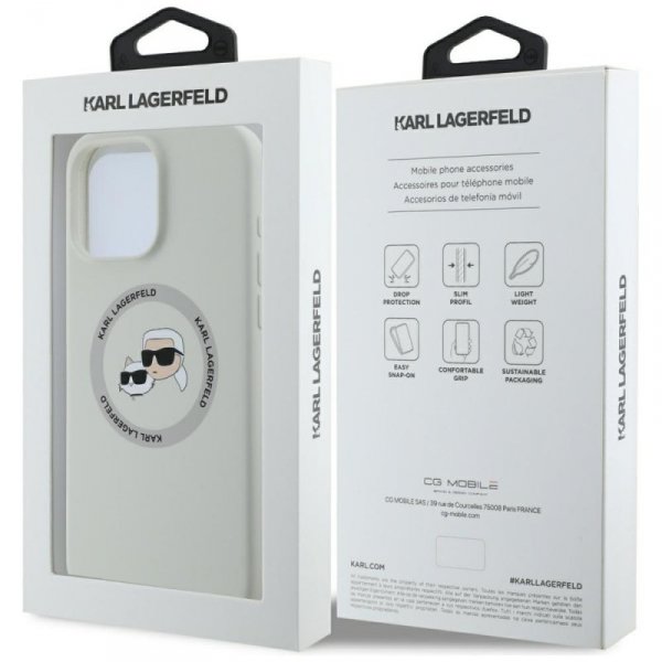 Etui Karl Lagerfeld Silicone Double      Heads And Circle MagSafe do iPhone 16 Pro beżowy