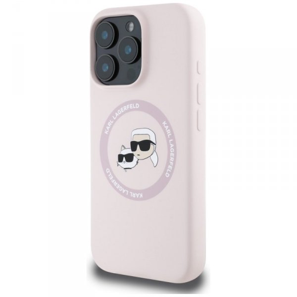 Etui Karl Lagerfeld Silicone Double      Heads And Circle MagSafe do iPhone 16 Pro Max różowy