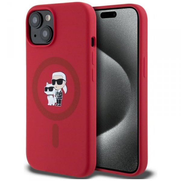 Etui Karl Lagerfeld Silicone             Karl&Choupette Heads Ring MagSafe do iPhone 15 czerwony