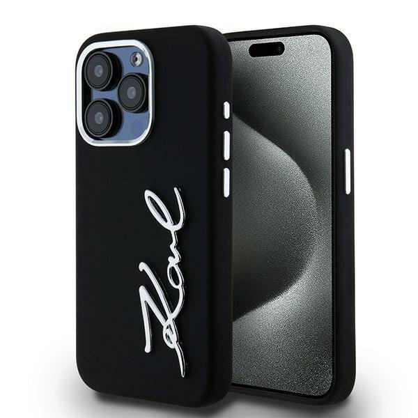 Etui Karl Lagerfeld Silicone Metal       Script Logo do iPhone 15 Pro Max czarny