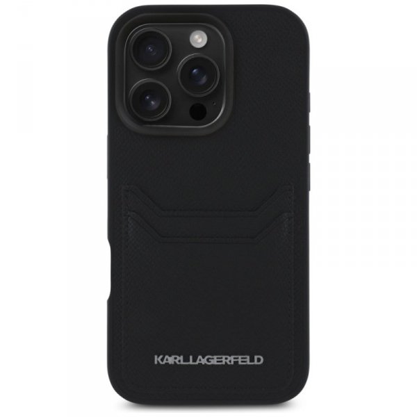 Etui Karl Lagerfeld HC Grained PU        Cardslot Metal Elong do iPhone 16 Pro czarny