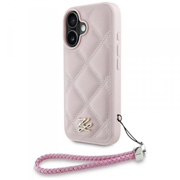 Etui Karl Lagerfeld Quilted Initial Logo & Chain Strap do iPhone 16 różowy