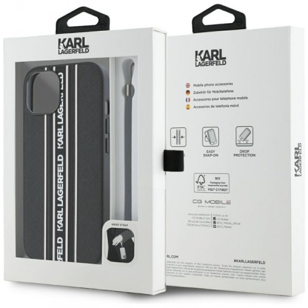 Etui Karl Lagerfeld Saffiano Athleisure  Stripes Cord do iPhone 15 czarno-różowy