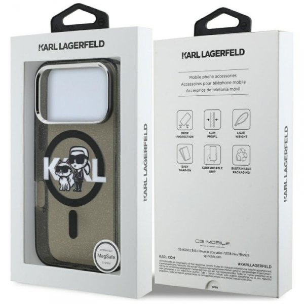 Etui Karl Lagerfeld IML Glitter Karl &   Choupette Sketch Logo MagSafe do iPhone 17 Pro czarny