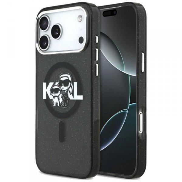 Etui Karl Lagerfeld IML Glitter Karl &   Choupette Sketch Logo MagSafe do iPhone 17 Pro Max czarny