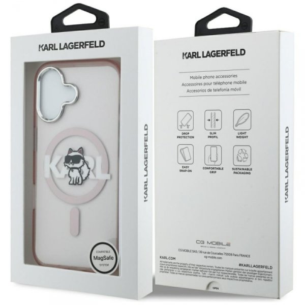 Etui Karl Lagerfeld IML Choupette Sketch Logo MagSafe do iPhone 17 różowy