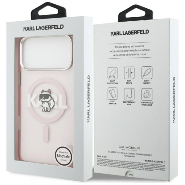 Etui Karl Lagerfeld IML Choupette Sketch Logo MagSafe do iPhone 17 Pro Max różowy