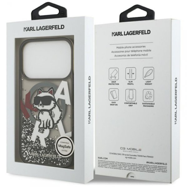 Etui Karl Lagerfeld Liquid Glitter       Choupette Logo MagSafe do iPhone 17 Pro czarny