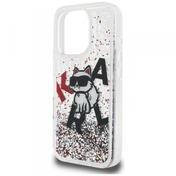 Etui Karl Lagerfeld do iPhone 16 Pro Liquid Glitter – Choupette Logo – Przezroczyste