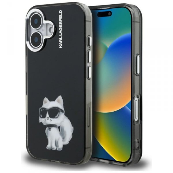 Etui Karl Lagerfeld IML Aquarelle        Choupette & Logo do iPhone 16 czarny