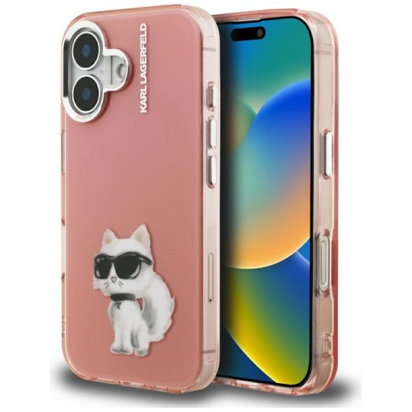 Etui Karl Lagerfeld IML Aquarelle        Choupette & Logo do iPhone 16 różowy