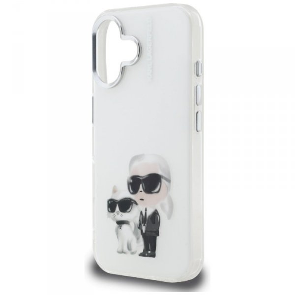 Etui Karl Lagerfeld IML Aquarelle Karl   & Choupette & Logo do iPhone 16 biały