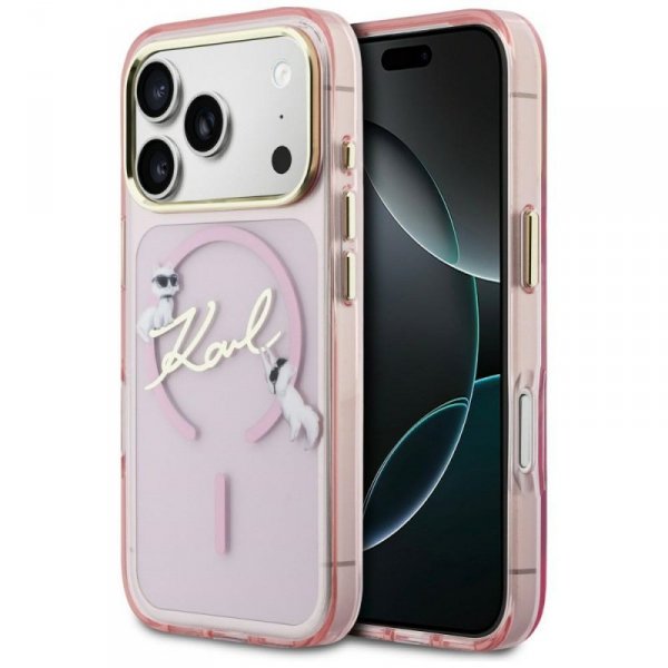 Etui Karl Lagerfeld IML Choupettes Karl  Script Logo MagSafe do iPhone 17 Pro różowy