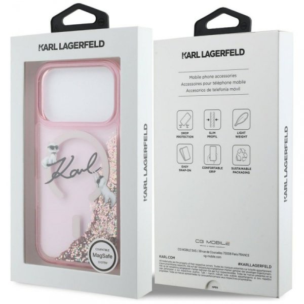 Etui Karl Lagerfeld Liquid Glitter Karl  Script Logo MagSafe do iPhone 17 Pro różowy