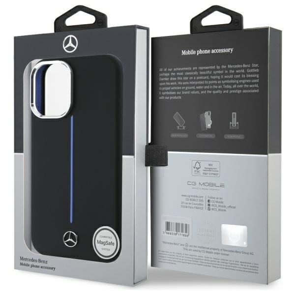 Mercedes MEHMP16S23SUMBK iPhone 16 6.1&quot;  czarny/black hardcase Silicone Blue Stripe MagSafe