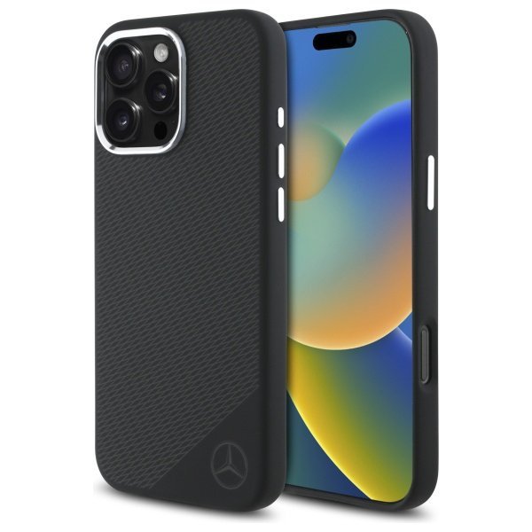 Mercedes MEHMP16L23SUGDK iPhone 16 Pro   6.3&quot; czarny/black hardcase Silicone Tonal Logo Wood Pattern MagSafe