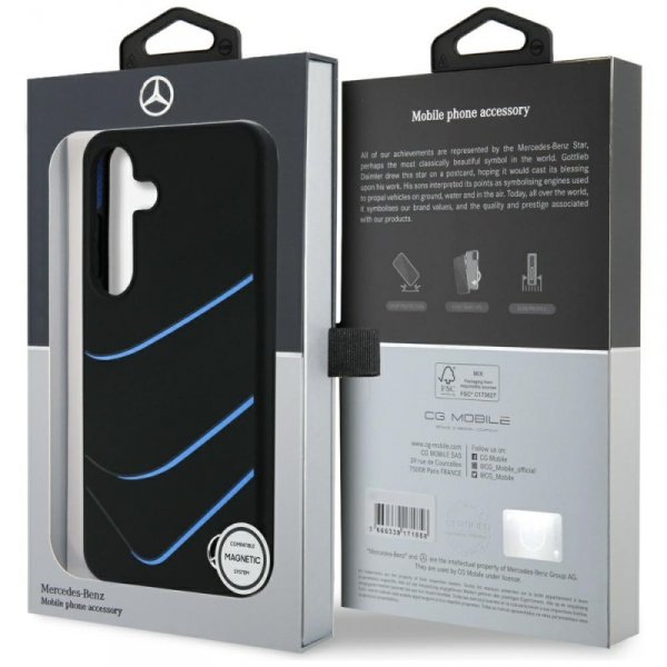 Etui Mercedes Silicone Contrasted Curves MagSafe do Samsung Galaxy S25 czarny