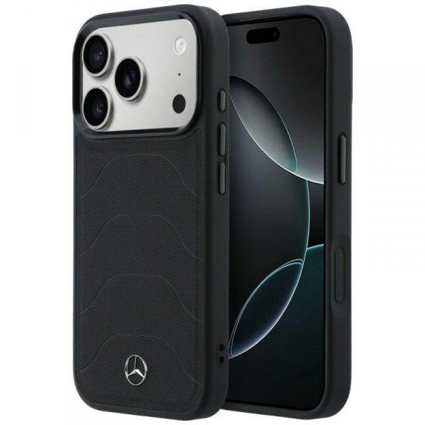 Etui Mercedes Leather Mesh with Bow Line MagSafe do iPhone 17 Pro czarny
