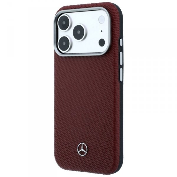Etui Mercedes Leather Semi Wrap Wood     Effect MagSafe do iPhone 17 Pro Max czerwony