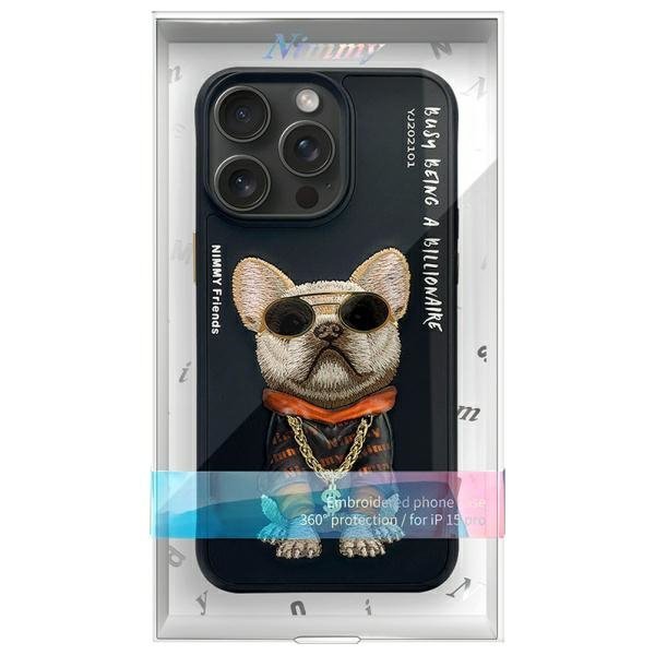 Nimmy etui iPhone 15 Pro 6.1"            czarny/black Glasses Cool Dog