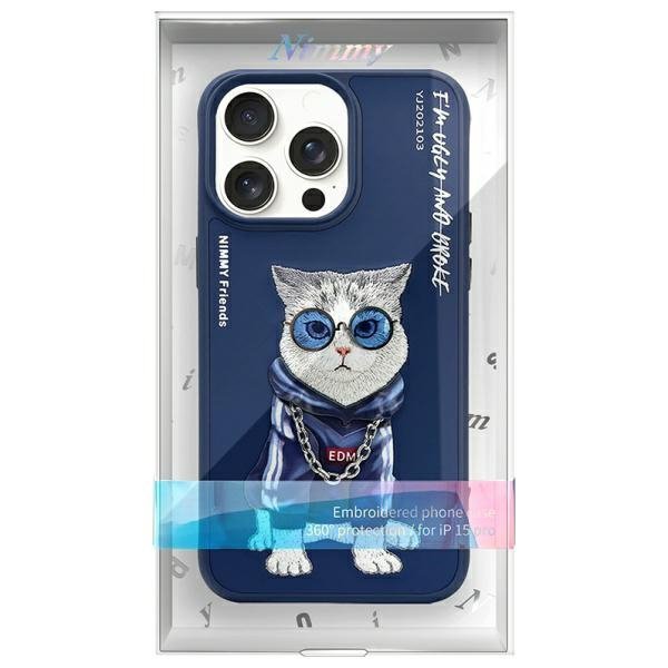 Nimmy etui iPhone 15 Pro Max 6.7&quot;        niebieski/blue Glasses Cool Cat