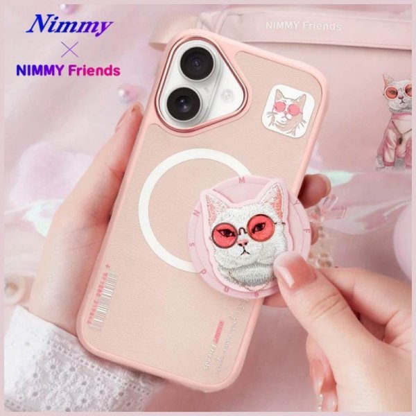 Etui Nimmy Glasses Cool Cat MagSafe do   iPhone 16 różowy