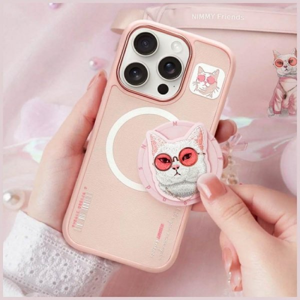 Etui Nimmy Glasses Cool Cat MagSafe do   iPhone 16 Pro Max różowy
