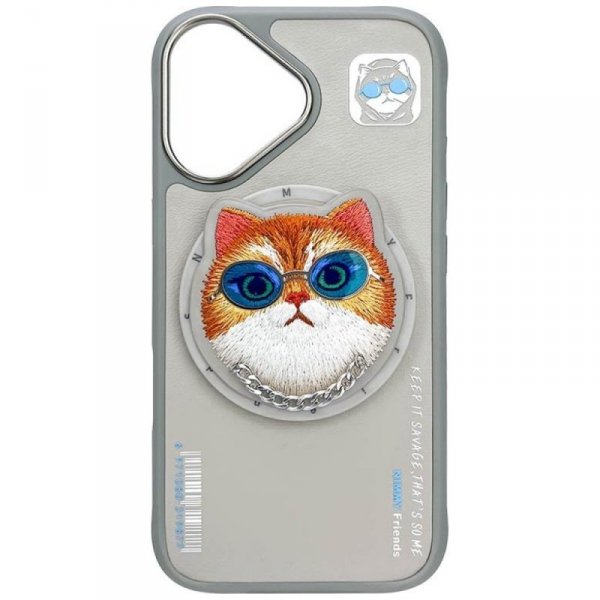 Etui Nimmy Glasses Cool Cat MagSafe do   iPhone 16 szary