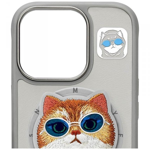Etui Nimmy Glasses Cool Cat MagSafe do   iPhone 16 Pro szary