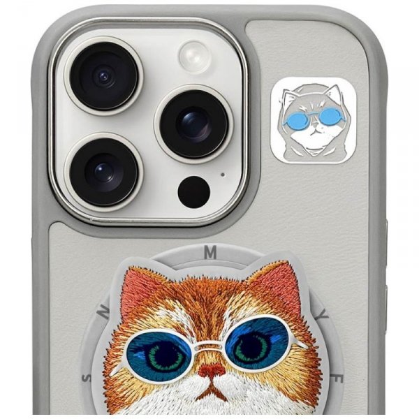 Etui Nimmy Glasses Cool Cat MagSafe do   iPhone 16 Pro Max szary