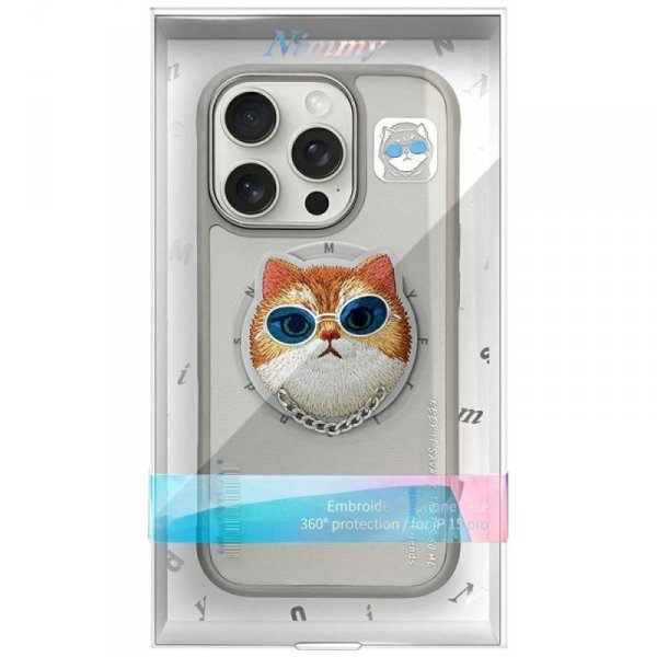 Etui Nimmy Glasses Cool Cat MagSafe do   iPhone 16 Pro Max szary