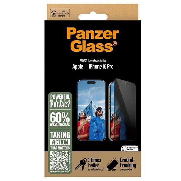 PanzerGlass Privacy Screen ProtectoriPhone 16 Pro 6.3&quot; Ultra-Wide Fit P2862